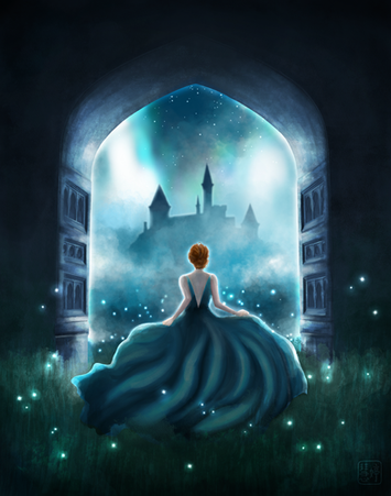 Digital Illustration -  Princess Looking at Castle
