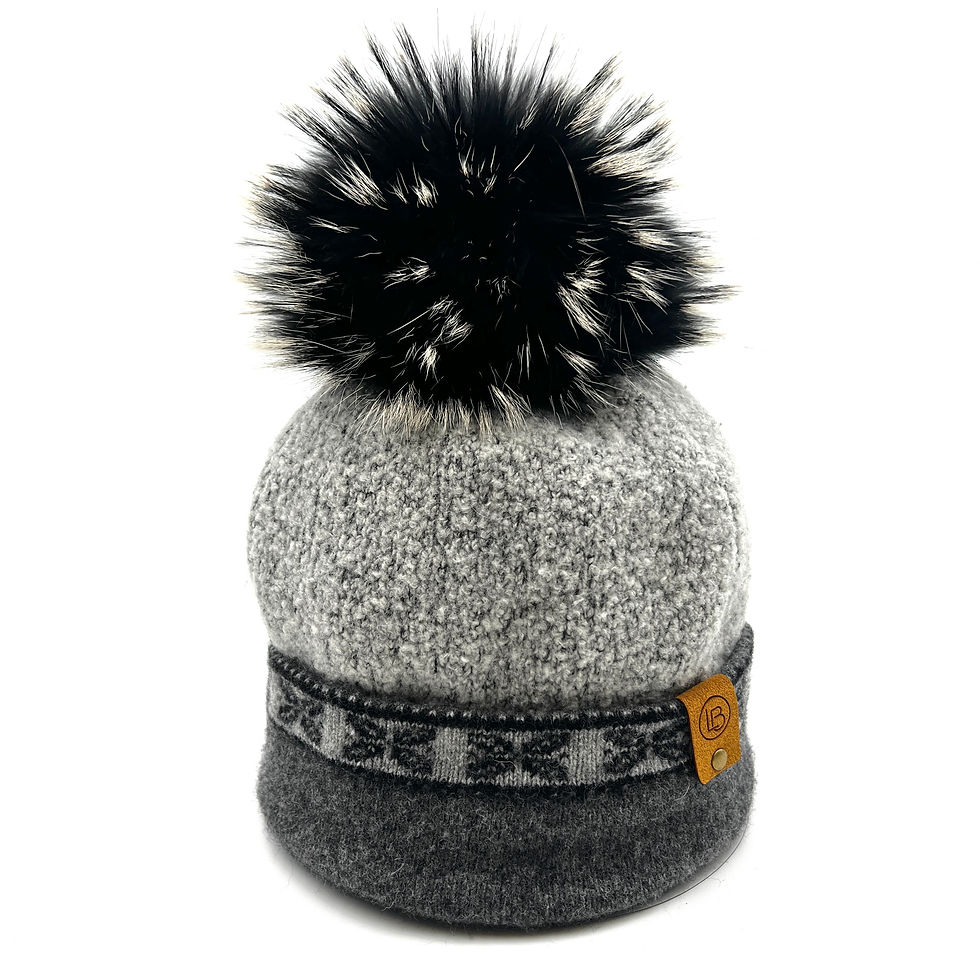 Grey & Black Wool Hat w/Pom Pom (medium)