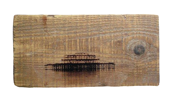 Brighton's West Pier on a reclaimed Spruce scaffold board by Angela Newman Art * SOLD