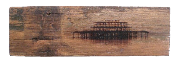 Brighton's West Pier on a reclaimed piece of pier boardwalk by Angela Newman Art * SOLD