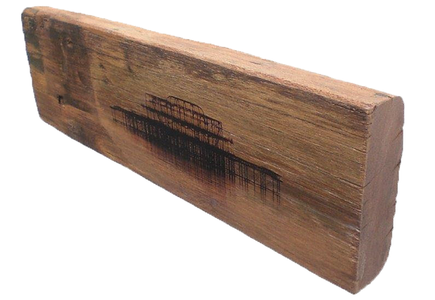 Brighton's West Pier on a reclaimed piece of pier boardwalk by Angela Newman Art * SOLD