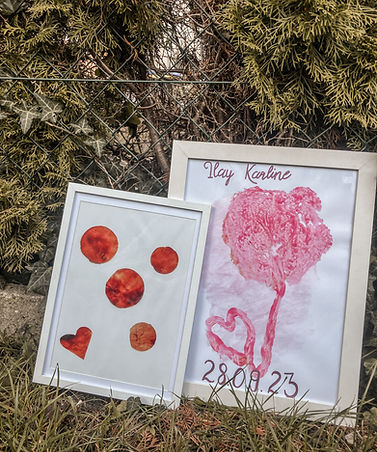 Ein großes Set aus 5 Amnionmonden und einem pinken Plazentaabdruck personalisiert mit Namen