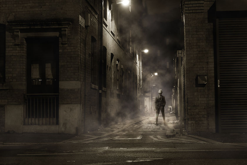 Mafia Man at Night Black and White