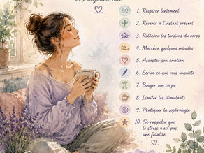 Comment calmer le stress rapidement : illustration aquarelle d'une femme pratiquant la respiration et la relaxation pour retrouver son calme.