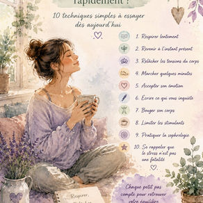 Comment calmer le stress rapidement : illustration aquarelle d'une femme pratiquant la respiration et la relaxation pour retrouver son calme.