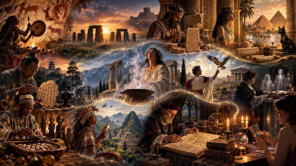 Illustration historique de la divination, des oracles antiques aux traditions chamaniques et à la voyance moderne