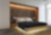 Quarto com painel em MDF Amadeirado com armário em Laca Branca