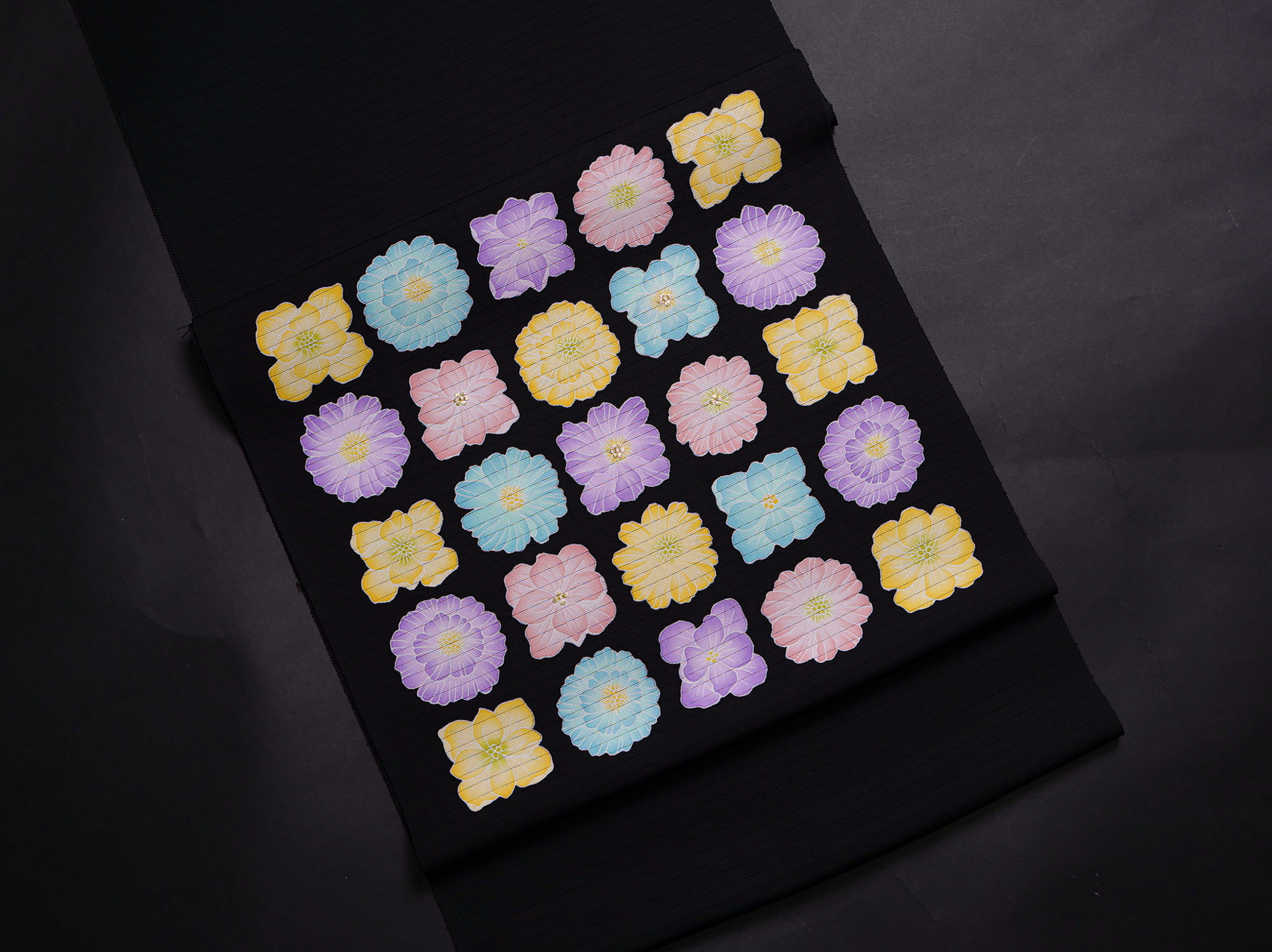 染帯 | 絽塩瀬 黒地 市松洋花