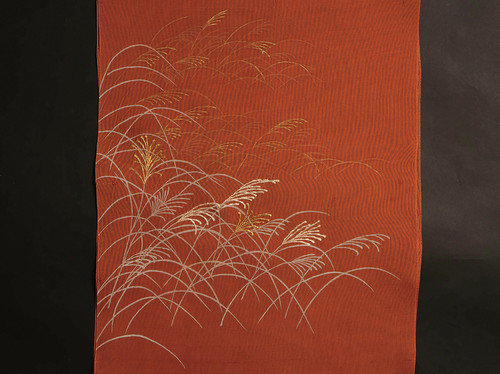 夏の染帯 芭蕉の柄 作家 芭蕉の葉の模様 型染 全通名古屋帯【中古】 | かわの屋