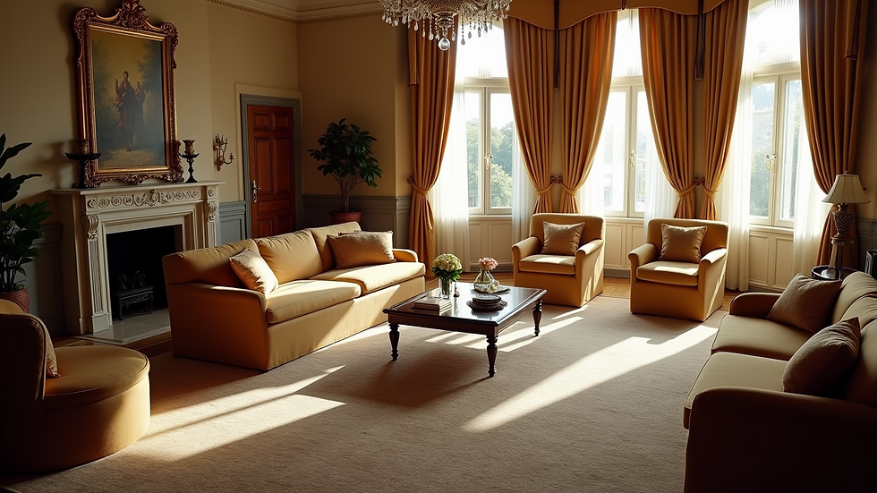 High angle view of an opulent living room with elegant furnishings