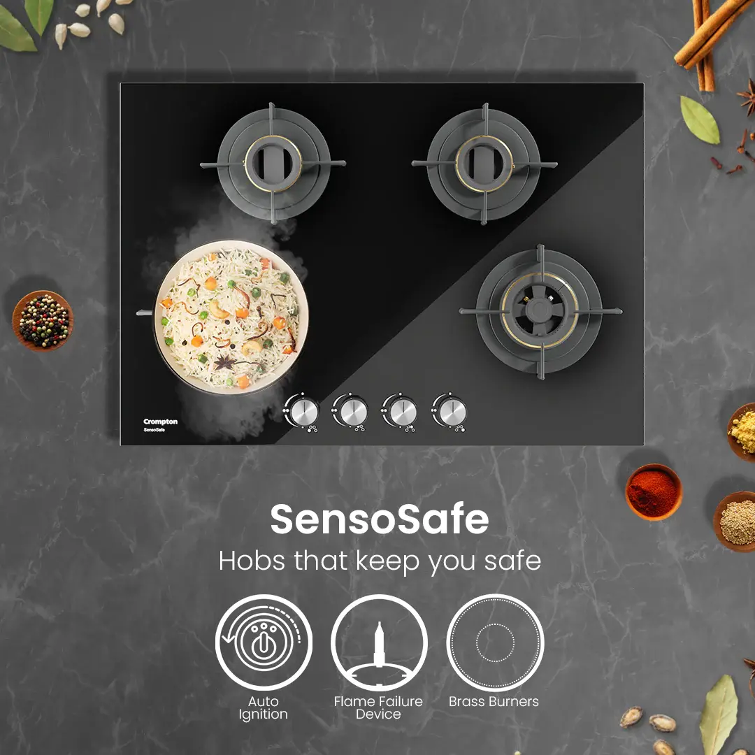 Crompton SensoSafe Gas Hob 78cm 4 Burner - HOB-SSHB784-MBL