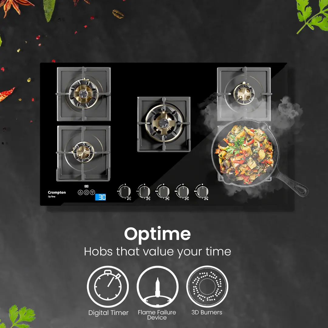 Crompton OpTime Gas Hob 90cm 5 Burner - HOB-OPFBTI-900-MBL