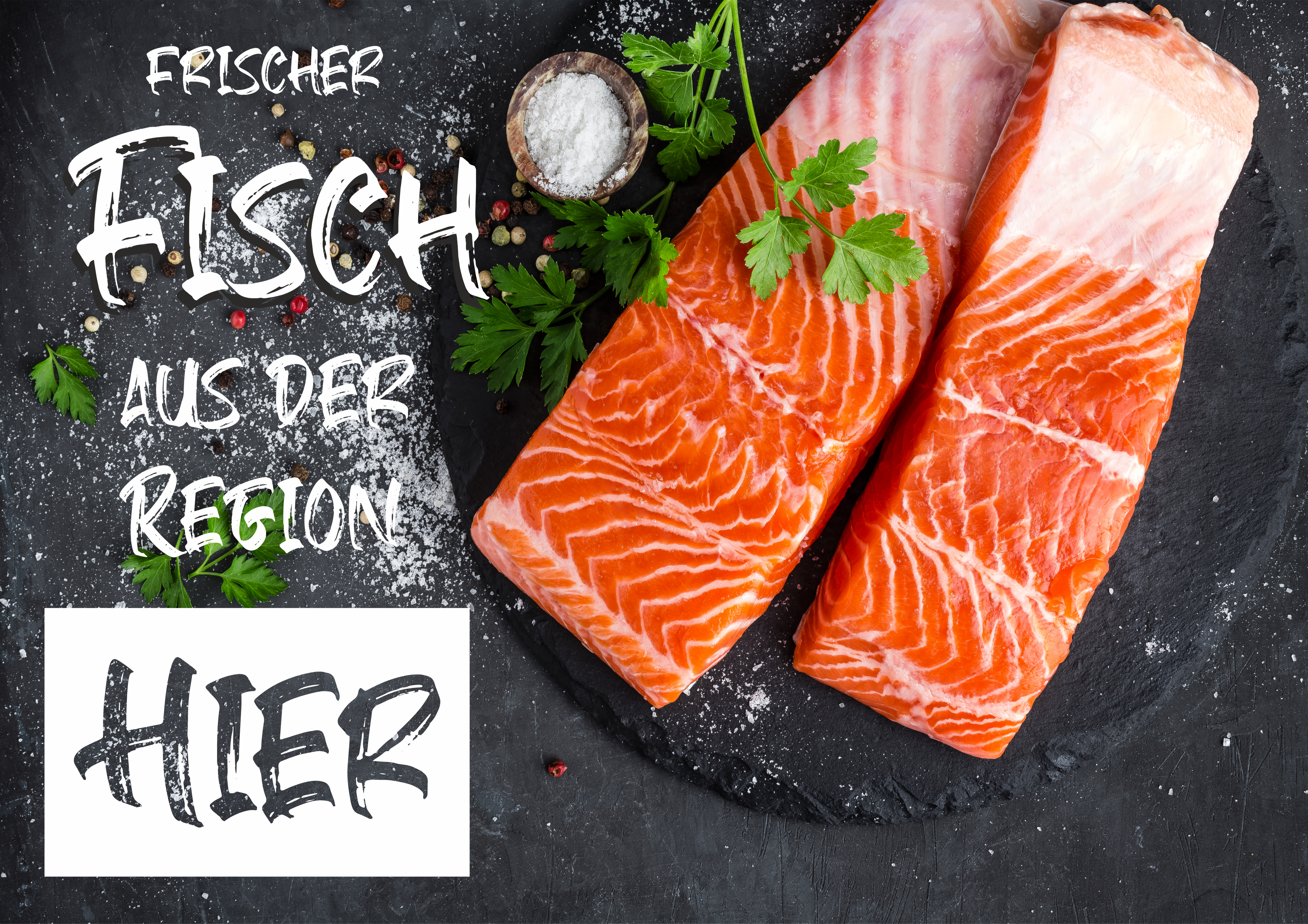 Werbebanner/Schild Frischer Fisch Lachs