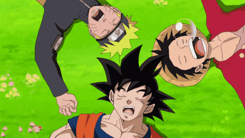 Naruto, Luffy et Son Goku faisant une petite sieste
