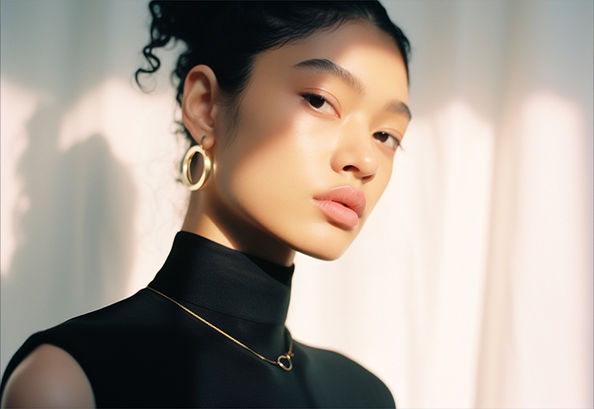 An Asian model wearing minimalist luxury jewelry