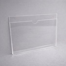 Porta documentos de pared fabricado en acrílico transparente para exhibición de información en punto de venta.