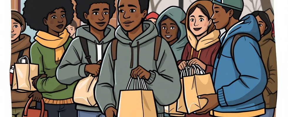 non profit organization have a food drive for the homeless passing out lunch bags in a lin