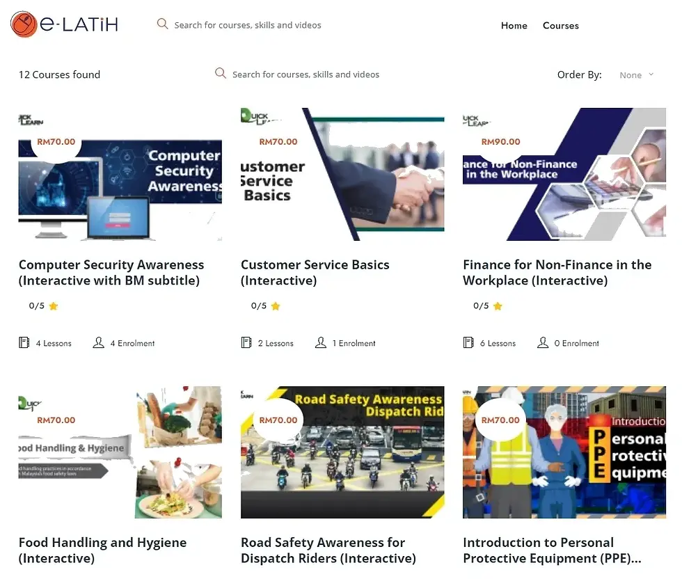 Check out our Premium Courses on e-LATiH, Malaysia's premier online learning platform developed by HRD Corp. We offer a wide range of courses on e-LATiH that are fully interactive (not videos) and highly engaging to provide memorable learning experiences. Log in at https://elatih.hrdcorp.gov.my/ and select "Premium" to start learning!