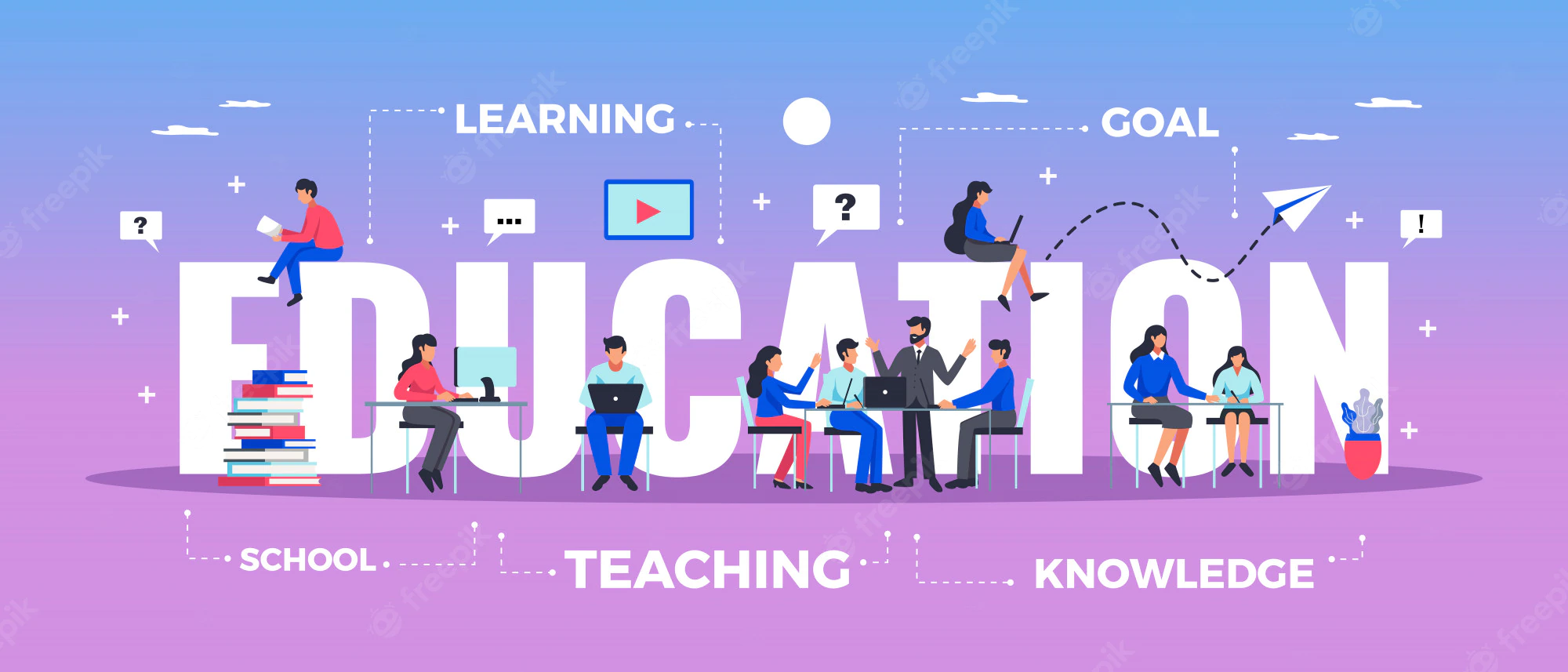 education-horizontal-typography-banner-set-with-learning-knowledge-symbols-flat-illustrati