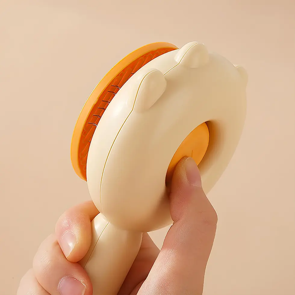 Thumbnail: Hand demonstrating comfortable grip on beige pet brush.