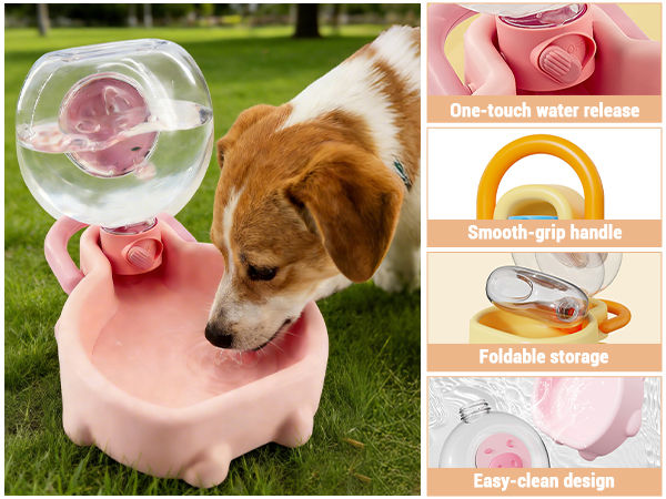 Thumbnail: Close-up of a Jack Russell Terrier drinking from the Pink foldable bowl during a hike.