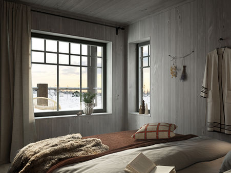 Mysigt sovrum i fjällstuga