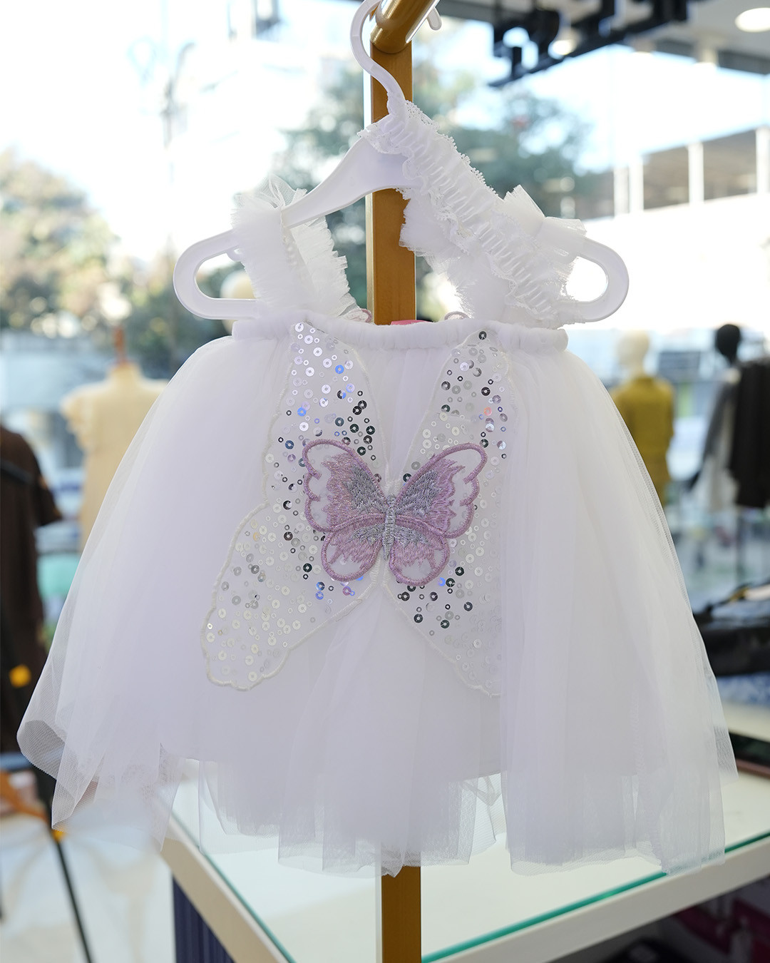 Butterfly Pearl Tulle Baby Dress
