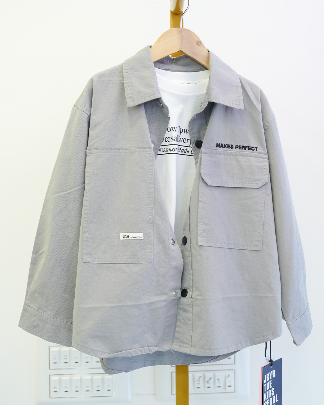 Grey Cotton Shirt Jacket