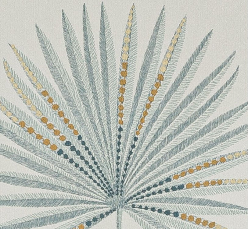 Jane Churchill Fortunei Wallpaper in Slate – close-up showing hand-painted palm detail | Pure Paint