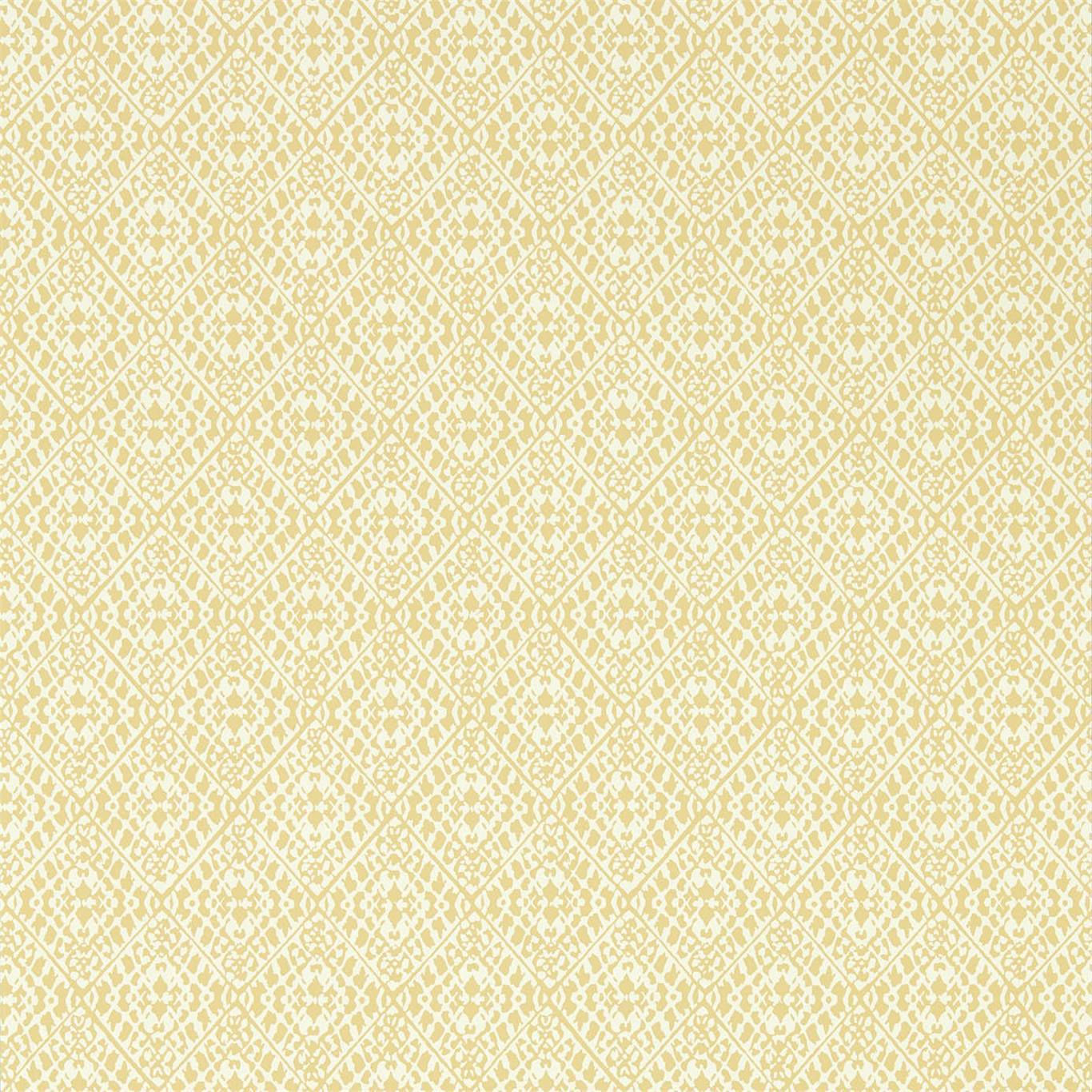 sanderson pinjara trellis woad wallpaper yellow geometric tile pattern – pure paint