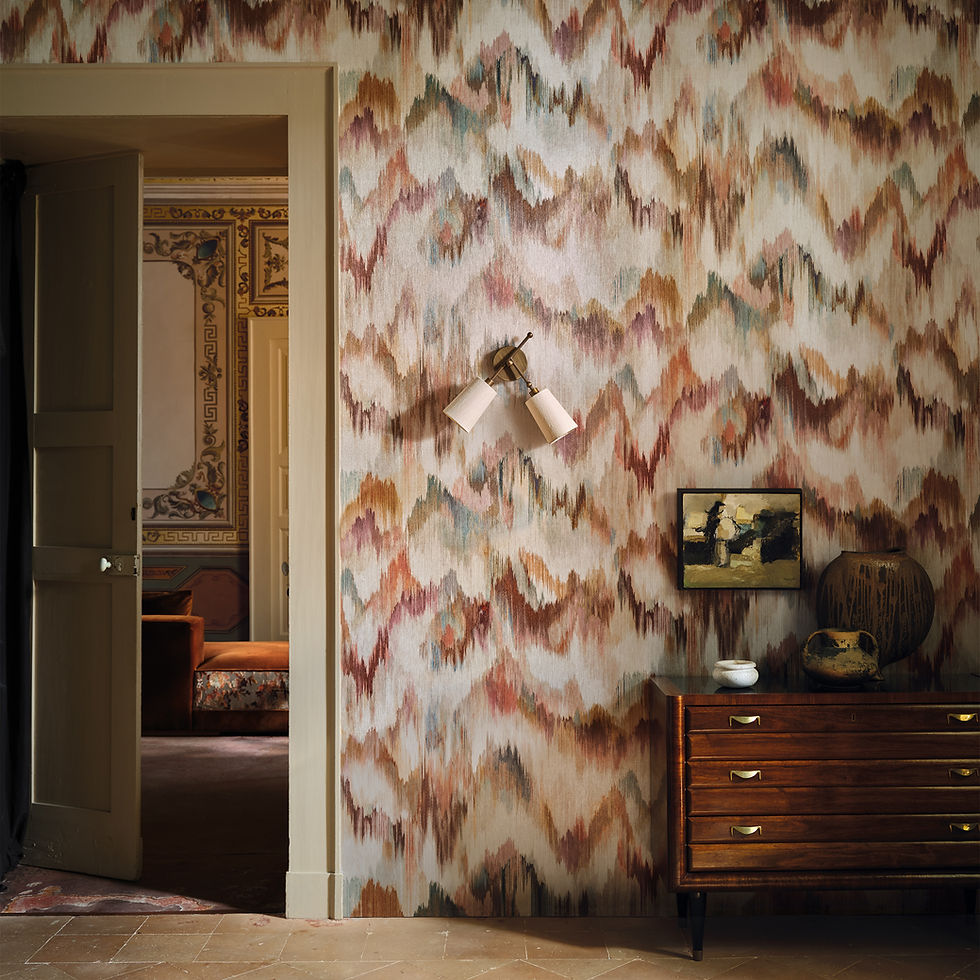Ebru Wallcovering Mehndi interior setting – abstract textured wallcovering by Black Edition