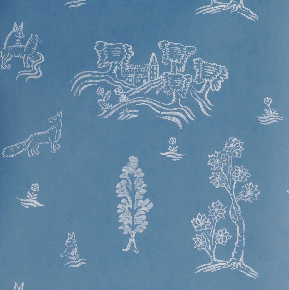Wychwood Wallpaper in Happy Blue by Andrew Martin – featuring hand drawn folklore