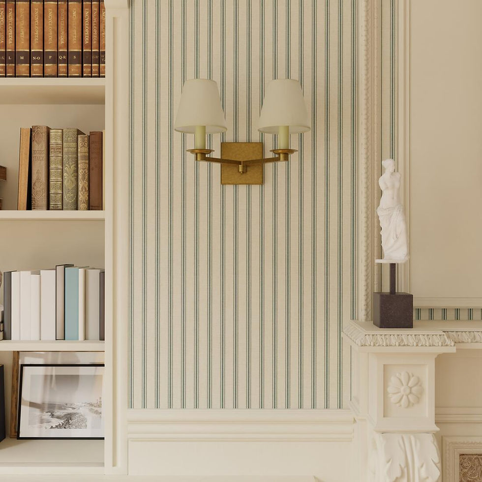 Close up of Livingroom interior Andrew Martin Twine Pinstripe Wallpaper - Denim