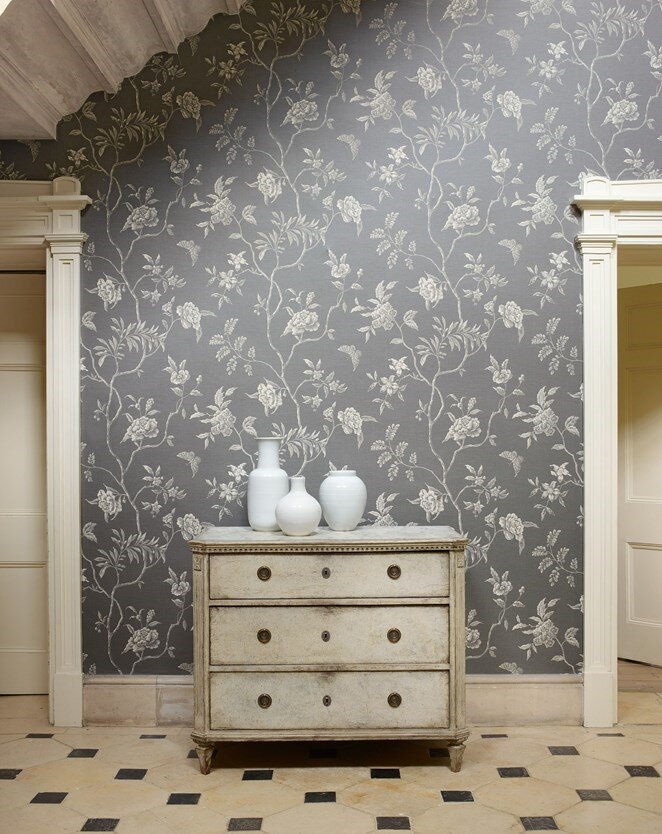 Colefax & Fowler Swedish Tree Charcoal Wallpaper interior Hall