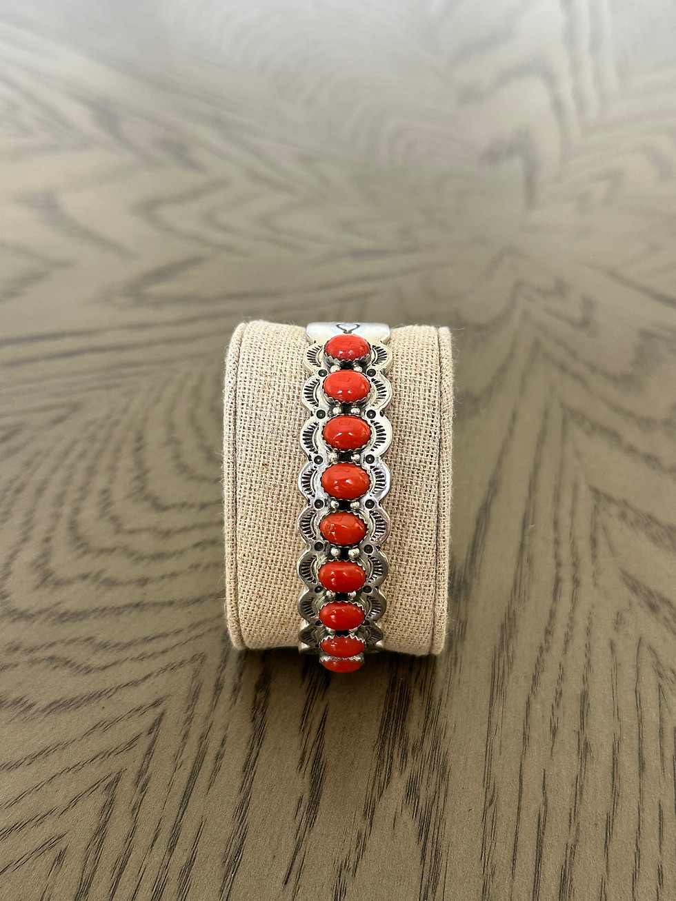 Solara Cuff - handcrafted Native American sterling silver cuff bracelet with coral gemstones