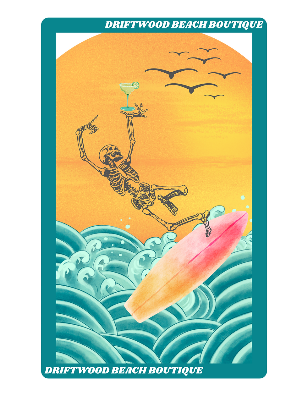 Thumbnail: Surf Eternal Tee - Bella Canvas boutique t-shirt featuring male skeleton surfing a wave while holding a margarita