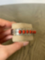 Solara Cuff - handcrafted Native American sterling silver cuff bracelet with coral gemstones, side view