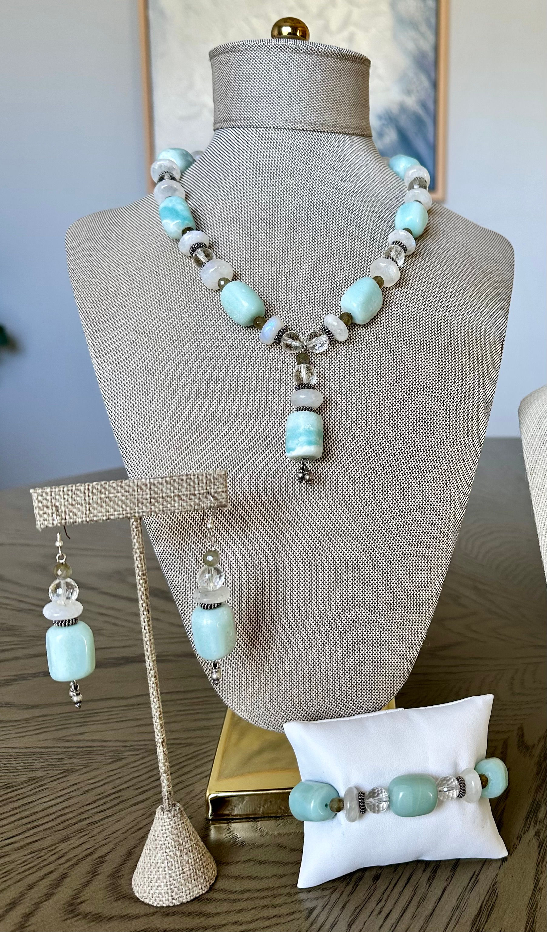 The Lunaria Set - handcrafted sterling silver jewelry set with amazonite, moonstone, labradorite, and crystal accents.