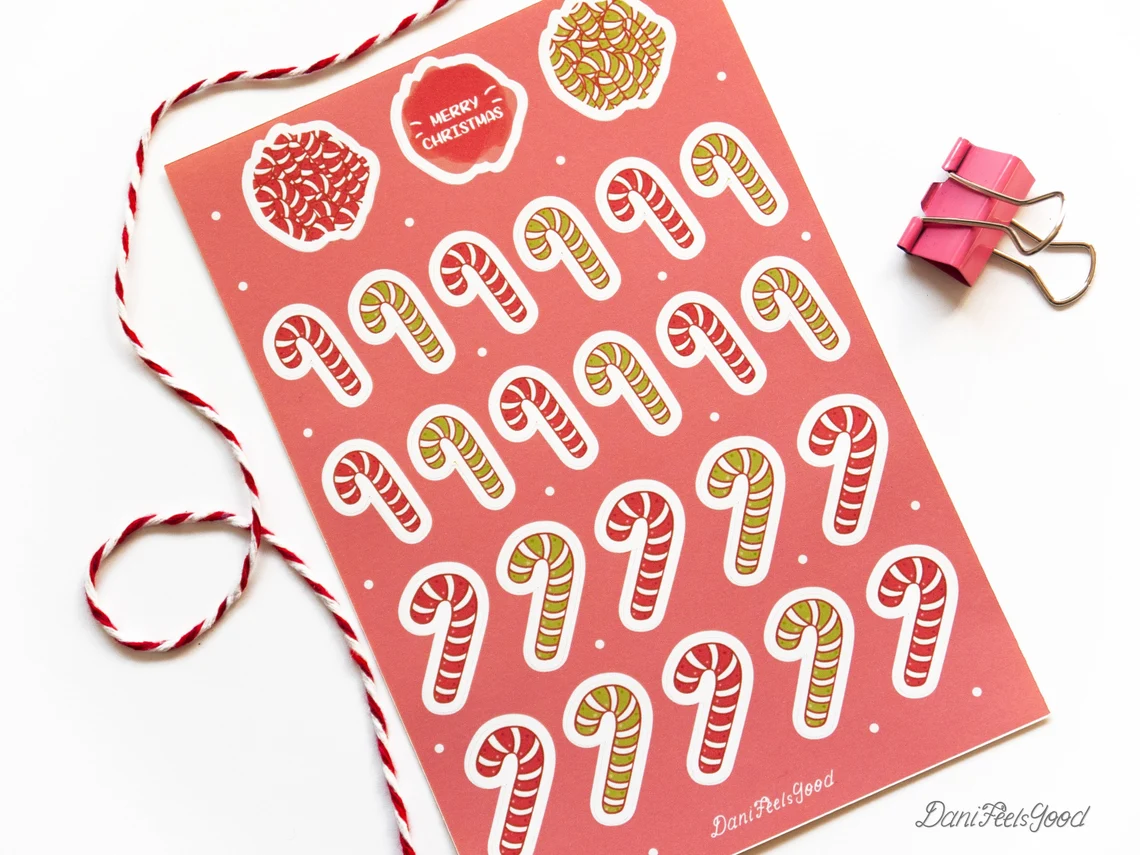 Christmas Candy Cane Sticker Sheet