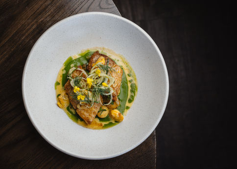 Seasonal fine dining dish photographed for restaurant menu and marketing imagery