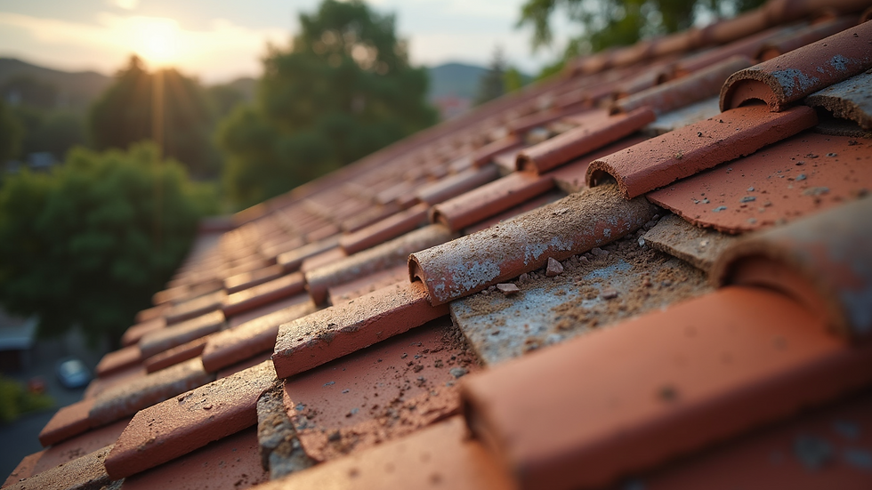 High angle view of a roof with tiles removed for repair