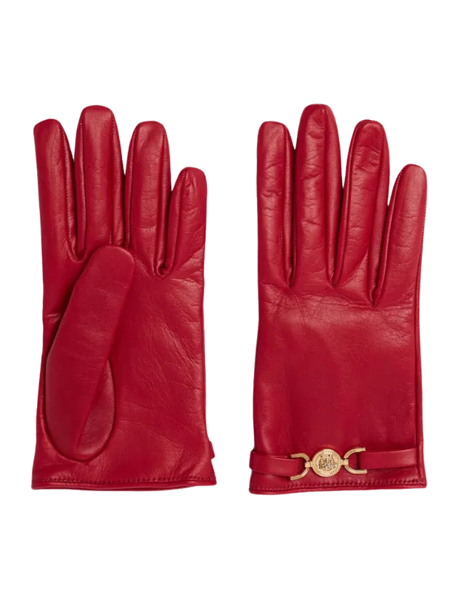 Guanti in pelle rosso con dettaglio dorato