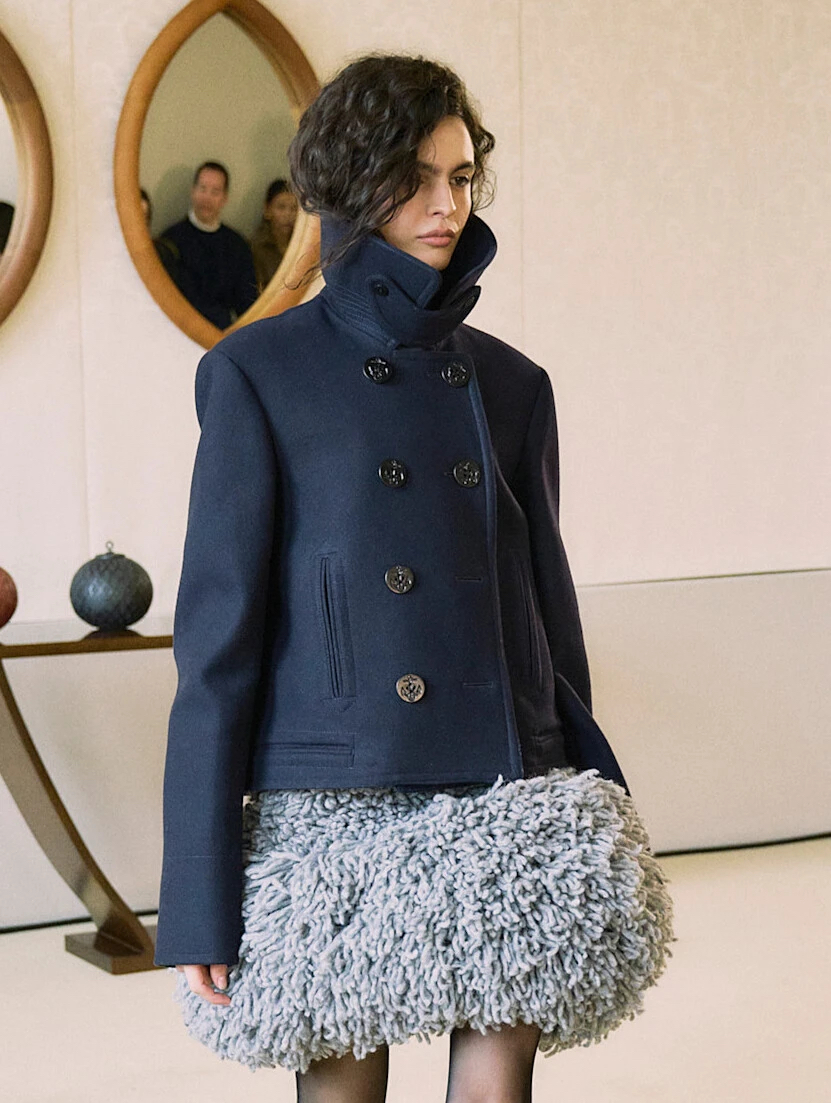 Giaccone a collo alto doppiopetto blu