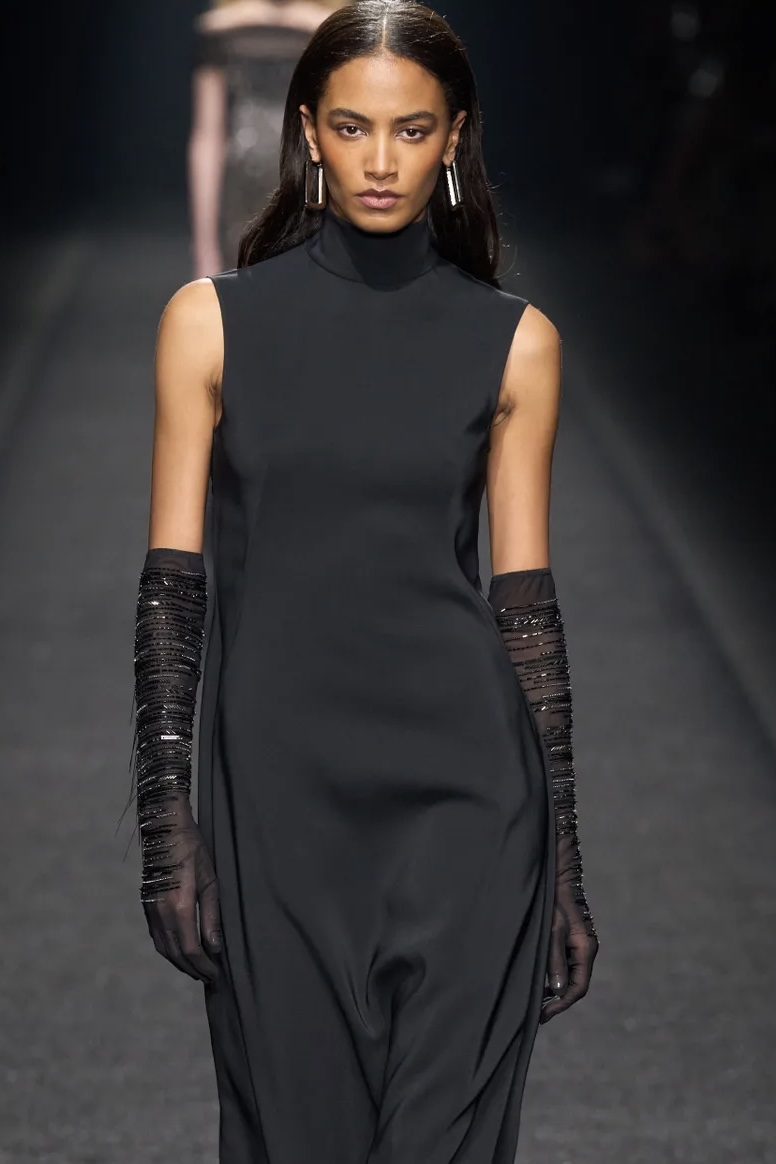 guanti opera in voile e raso nero