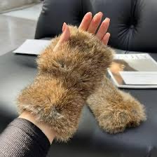 guanti senza dita in pelliccia di volpe