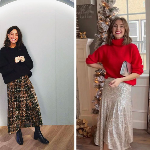 Gonne in seta con maglione morbido