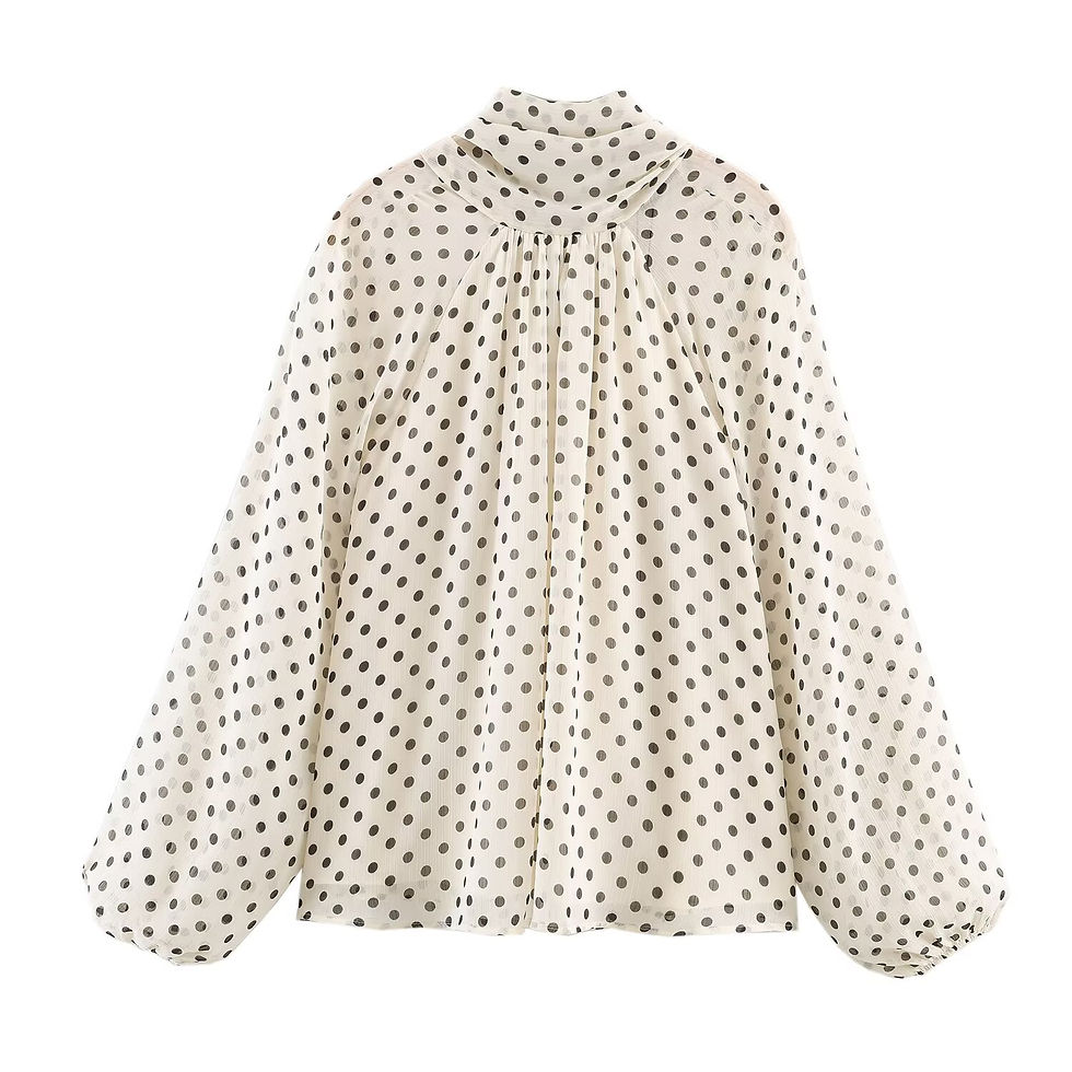 Miniatura: Blusa Feminina Poá Manga Longa Gola Alta e Estilo Elegante