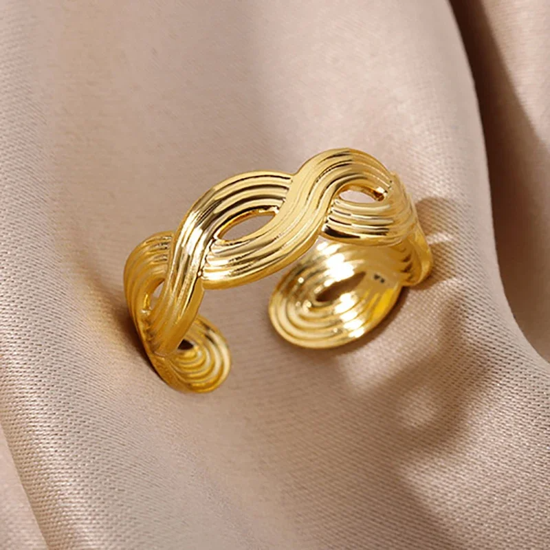 Miniatura: Anel Feminino em Aço Inoxidável 316L Dourado