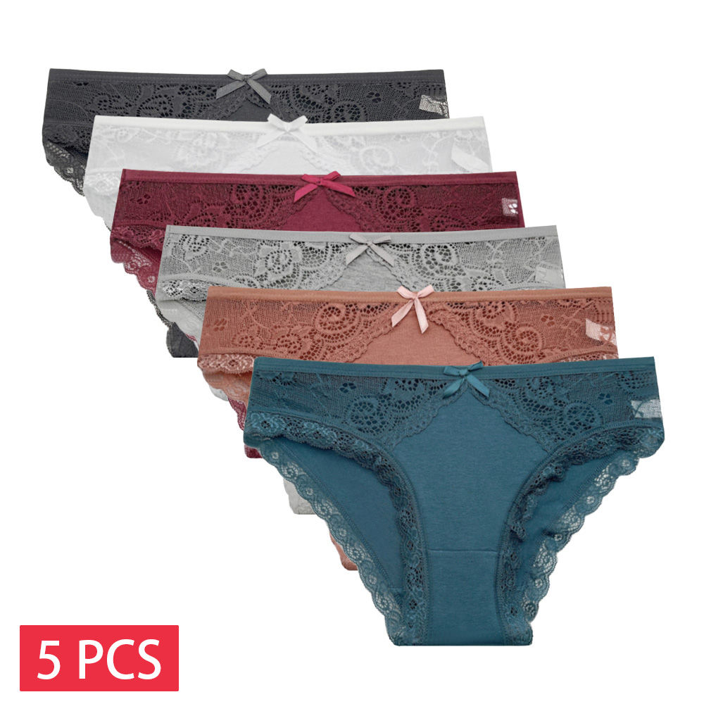 Kit 5 Calcinhas Femininas de Algodão com Renda Confortáveis