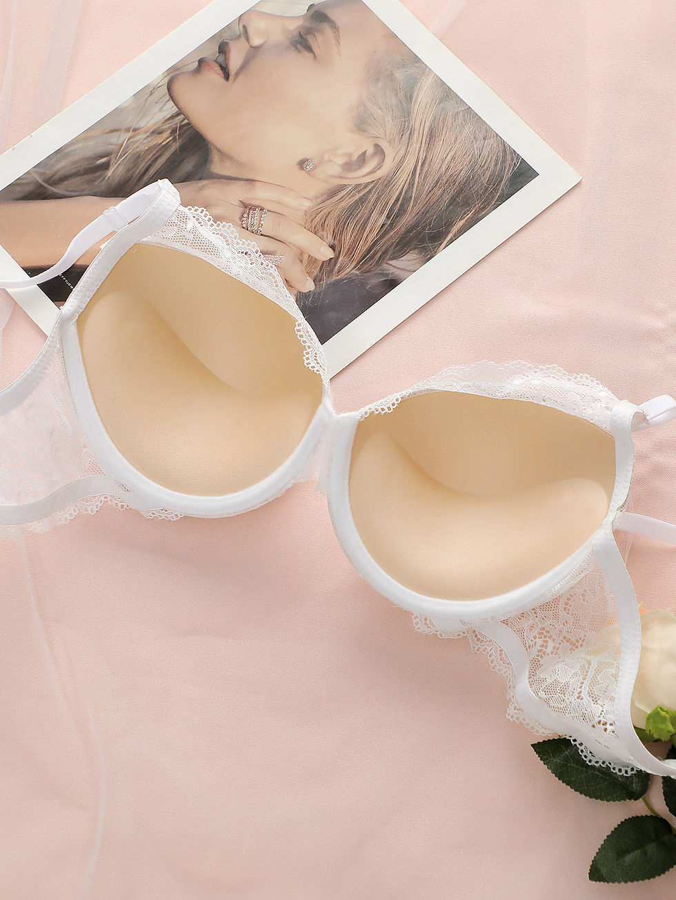 Miniatura: Conjunto de Lingerie Feminina com Renda Bordada Sutiã Push Up